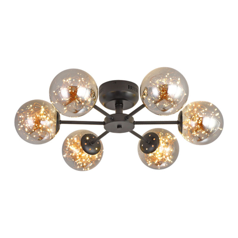 Simple LED Starry Semi Flush Mount Black Globe Ceiling Light Fixture with Glass Shade Clearhalo 'Ceiling Lights' 'Close To Ceiling Lights' 'Close to ceiling' 'Semi-flushmount' Lighting' 2026051