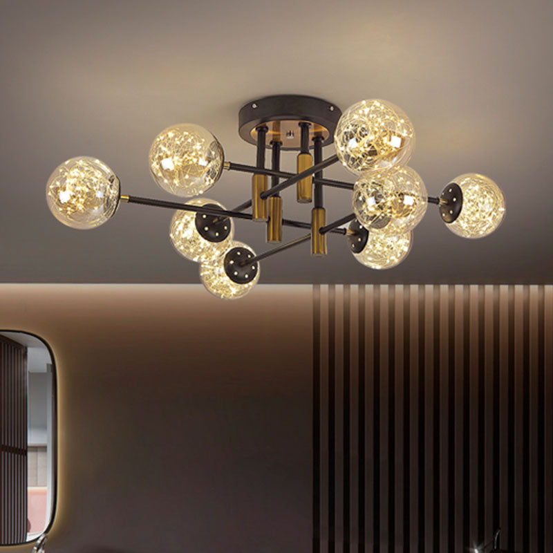 Glass Ball Ceiling Mounted Fixture Modernism LED Semi Mount Lighting in Black with Inside Glowing String 8 Black Clearhalo 'Ceiling Lights' 'Close To Ceiling Lights' 'Close to ceiling' 'Semi-flushmount' Lighting' 2026064