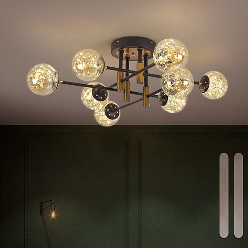 Glass Ball Ceiling Mounted Fixture Modernism LED Semi Mount Lighting in Black with Inside Glowing String Clearhalo 'Ceiling Lights' 'Close To Ceiling Lights' 'Close to ceiling' 'Semi-flushmount' Lighting' 2026065