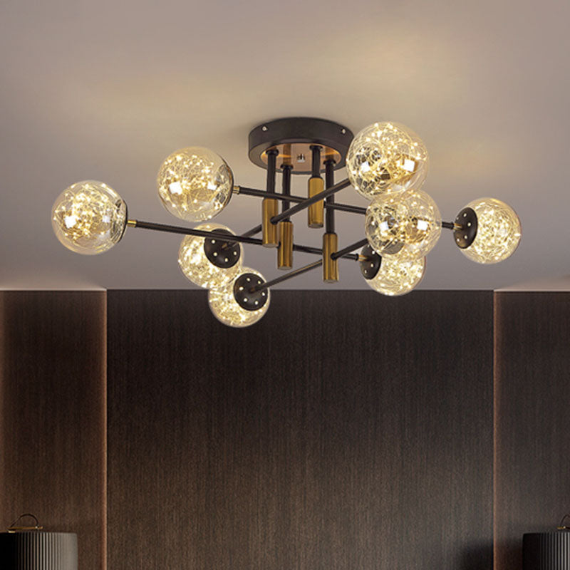 Glass Ball Ceiling Mounted Fixture Modernism LED Semi Mount Lighting in Black with Inside Glowing String Clearhalo 'Ceiling Lights' 'Close To Ceiling Lights' 'Close to ceiling' 'Semi-flushmount' Lighting' 2026066