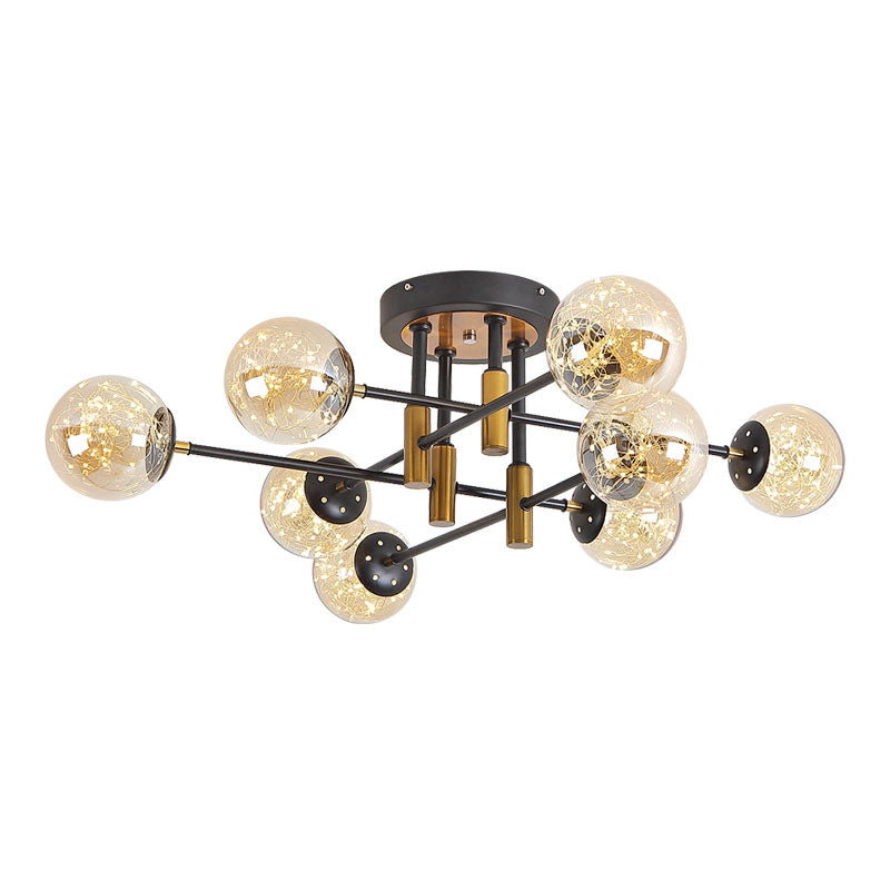 Glass Ball Ceiling Mounted Fixture Modernism LED Semi Mount Lighting in Black with Inside Glowing String Clearhalo 'Ceiling Lights' 'Close To Ceiling Lights' 'Close to ceiling' 'Semi-flushmount' Lighting' 2026067