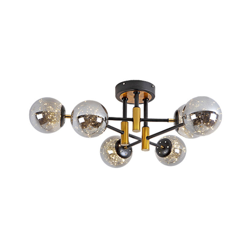 Glass Ball Ceiling Mounted Fixture Modernism LED Semi Mount Lighting in Black with Inside Glowing String Clearhalo 'Ceiling Lights' 'Close To Ceiling Lights' 'Close to ceiling' 'Semi-flushmount' Lighting' 2026069