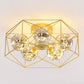 Smoke Grey Glass Orb Ceiling Fixture Simple 5 Heads Gold Semi Mount Lighting with Metal Hexagonal Cage Clearhalo 'Ceiling Lights' 'Close To Ceiling Lights' 'Close to ceiling' 'Semi-flushmount' Lighting' 2026100