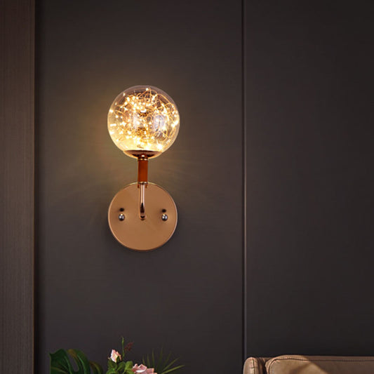 Spherical Bedroom Starry all Lighting Ideas Glass LED Contemporary Wall Mount Light Fixture Gold Smoke Grey Clearhalo 'Cast Iron' 'Glass' 'Industrial' 'Modern wall lights' 'Modern' 'Tiffany' 'Traditional wall lights' 'Wall Lamps & Sconces' 'Wall Lights' Lighting' 2026102