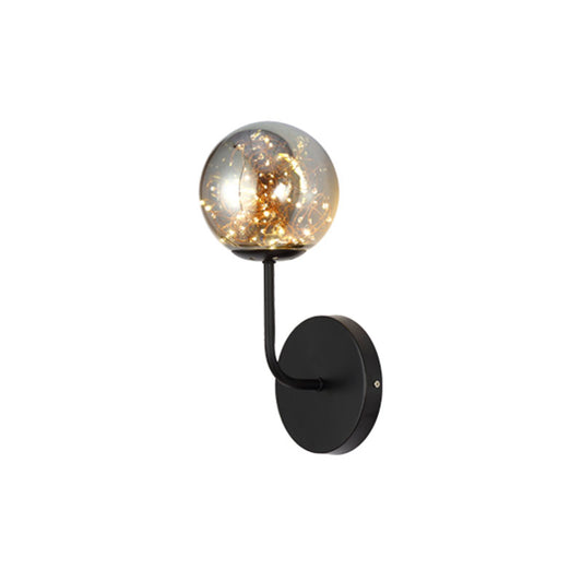 Spherical Bedroom Starry all Lighting Ideas Glass LED Contemporary Wall Mount Light Fixture Black Smoke Grey Clearhalo 'Cast Iron' 'Glass' 'Industrial' 'Modern wall lights' 'Modern' 'Tiffany' 'Traditional wall lights' 'Wall Lamps & Sconces' 'Wall Lights' Lighting' 2026107