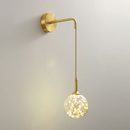 LED Bedroom Wall Light Fixture Minimalist Gold Wall Lamp Sconce with Geometrical Glass Shade Clearhalo 'Cast Iron' 'Glass' 'Industrial' 'Modern wall lights' 'Modern' 'Tiffany' 'Traditional wall lights' 'Wall Lamps & Sconces' 'Wall Lights' Lighting' 2026113