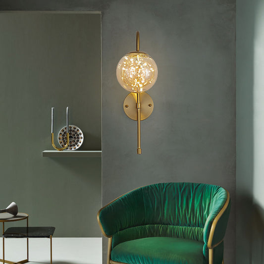 Ball Glass Wall Light Sconce Minimalist LED Gold Wall Lighting with Gooseneck Arm Amber Clearhalo 'Cast Iron' 'Glass' 'Industrial' 'Modern wall lights' 'Modern' 'Tiffany' 'Traditional wall lights' 'Wall Lamps & Sconces' 'Wall Lights' Lighting' 2026119