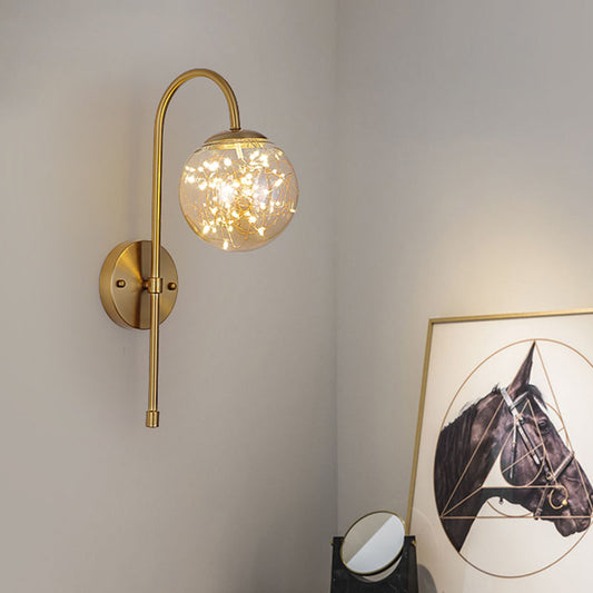 Ball Glass Wall Light Sconce Minimalist LED Gold Wall Lighting with Gooseneck Arm Clearhalo 'Cast Iron' 'Glass' 'Industrial' 'Modern wall lights' 'Modern' 'Tiffany' 'Traditional wall lights' 'Wall Lamps & Sconces' 'Wall Lights' Lighting' 2026120