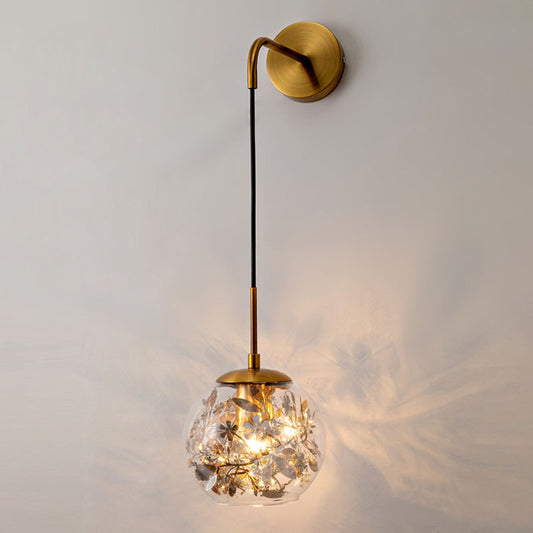 Clear Glass Bubble Wall Lamp Contemporary 1-Light Wall Mounted Lamp with Foil Flower Decor Silver Clearhalo 'Cast Iron' 'Glass' 'Industrial' 'Modern wall lights' 'Modern' 'Tiffany' 'Traditional wall lights' 'Wall Lamps & Sconces' 'Wall Lights' Lighting' 2026129