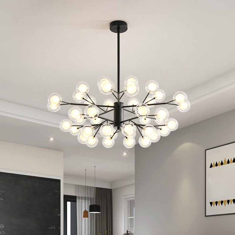 Modo Dining Room Chandelier Lamp Clear and Frosted Glass LED Minimalist Pendant Lighting in Black 40 Black Clearhalo 'Ceiling Lights' 'Chandeliers' 'Modern Chandeliers' 'Modern' Lighting' 2026225