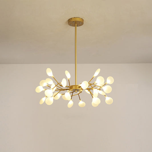 Leaf-Shaped Chandelier Light Modernist Metal LED Brass Pendant Lighting Fixture 30 Gold White