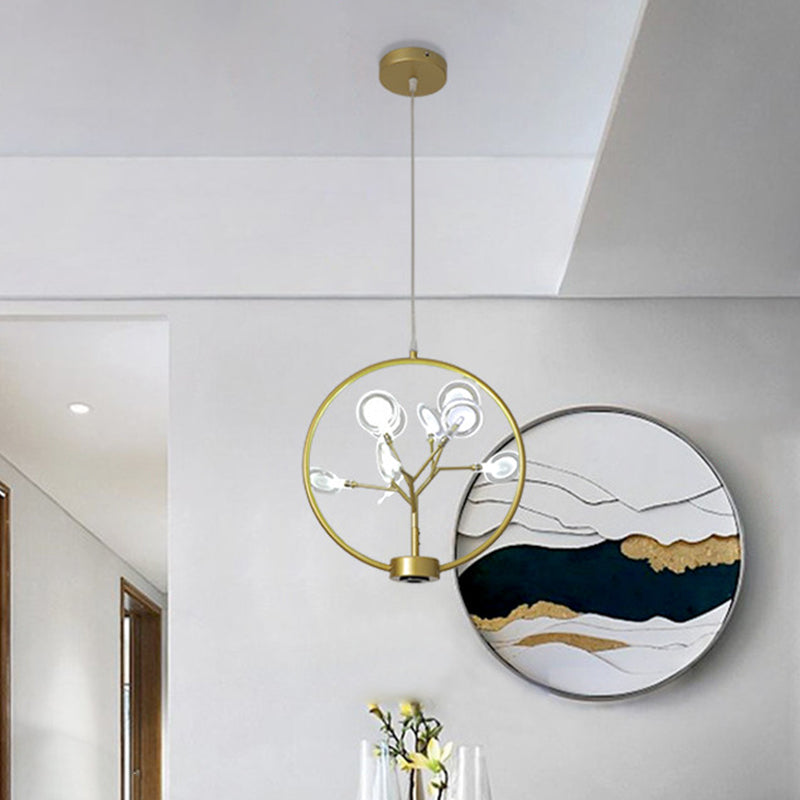 Circle Hanging Ceiling Light Modern Metal 9 Bulbs Corridor Chandelier Lighting with Firefly Design Clearhalo 'Ceiling Lights' 'Chandeliers' 'Modern Chandeliers' 'Modern' Lighting' 2026286