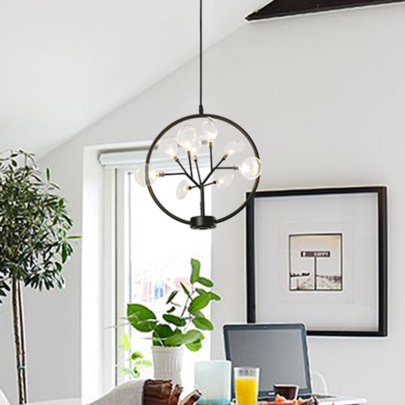 Circle Hanging Ceiling Light Modern Metal 9 Bulbs Corridor Chandelier Lighting with Firefly Design Clearhalo 'Ceiling Lights' 'Chandeliers' 'Modern Chandeliers' 'Modern' Lighting' 2026287