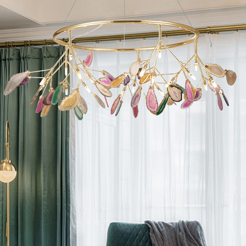 Leaf Agate Pendant Chandelier Modernist LED Gold Hanging Light Fixture for Living Room Clearhalo 'Ceiling Lights' 'Chandeliers' 'Modern Chandeliers' 'Modern' Lighting' 2026315