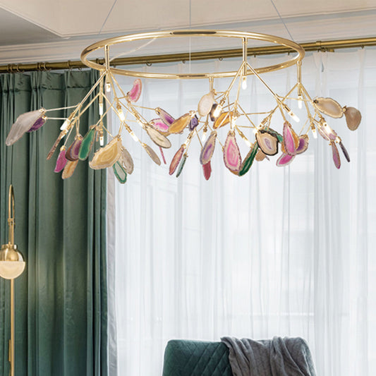Leaf Agate Pendant Chandelier Modernist LED Gold Hanging Light Fixture for Living Room Clearhalo 'Ceiling Lights' 'Chandeliers' 'Modern Chandeliers' 'Modern' Lighting' 2026315
