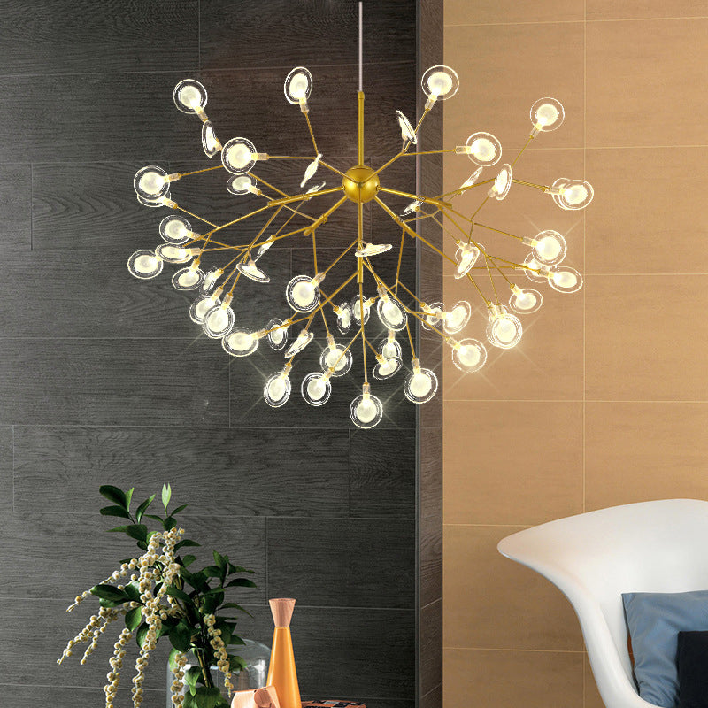 Simplicity Leaf Chandelier Lamp Acrylic Living Room LED Drop Pendant with Branch-Like Wireframe 54 Gold Clearhalo 'Ceiling Lights' 'Chandeliers' 'Modern Chandeliers' 'Modern' Lighting' 2026356