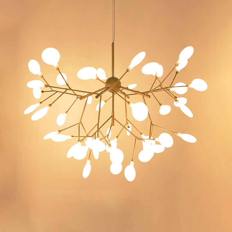 Simplicity Leaf Chandelier Lamp Acrylic Living Room LED Drop Pendant with Branch-Like Wireframe 36 Gold Clearhalo 'Ceiling Lights' 'Chandeliers' 'Modern Chandeliers' 'Modern' Lighting' 2026363