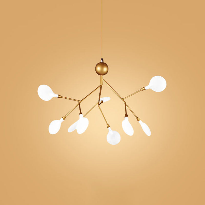 Simplicity Leaf Chandelier Lamp Acrylic Living Room LED Drop Pendant with Branch-Like Wireframe 9 Gold Clearhalo 'Ceiling Lights' 'Chandeliers' 'Modern Chandeliers' 'Modern' Lighting' 2026365
