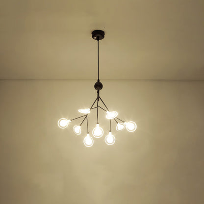 Simplicity Leaf Chandelier Lamp Acrylic Living Room LED Drop Pendant with Branch-Like Wireframe 9 Black Clearhalo 'Ceiling Lights' 'Chandeliers' 'Modern Chandeliers' 'Modern' Lighting' 2026371