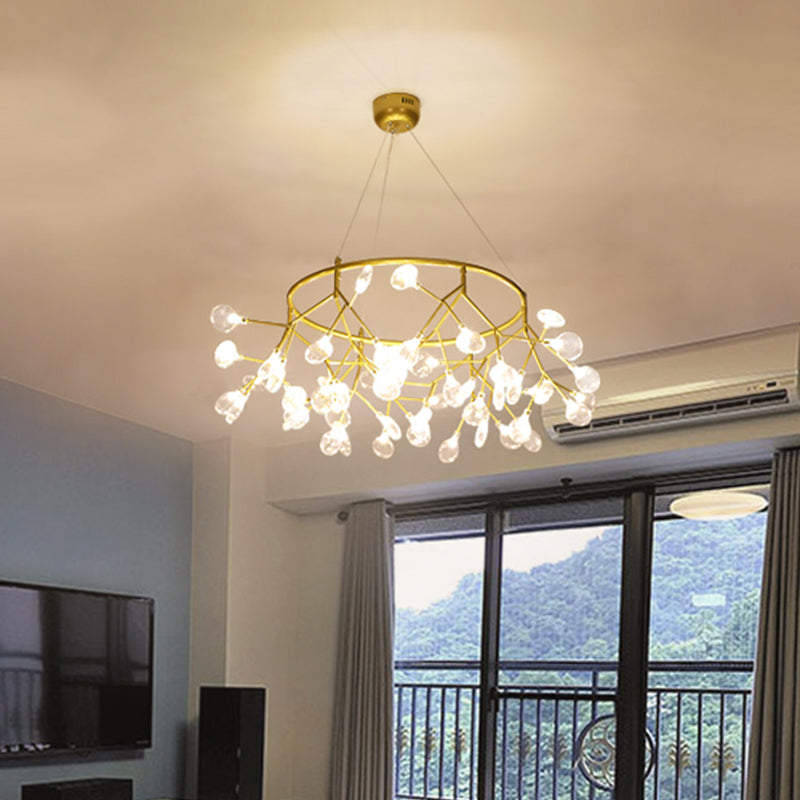 Twig Living Room Pendant Lamp Metallic LED Minimalistic Chandelier Lighting Fixture Gold Circle Clearhalo 'Ceiling Lights' 'Chandeliers' 'Modern Chandeliers' 'Modern' Lighting' 2026394