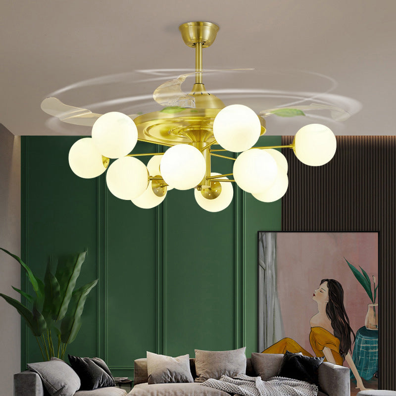 Leaf Acrylic Hanging Fan Light Modern LED Semi Flush Mount for Living Room, 3 Blades 12.0 Gold Clearhalo 'Ceiling Fans with Lights' 'Ceiling Fans' 'Modern Ceiling Fans' 'Modern' Lighting' 2026424