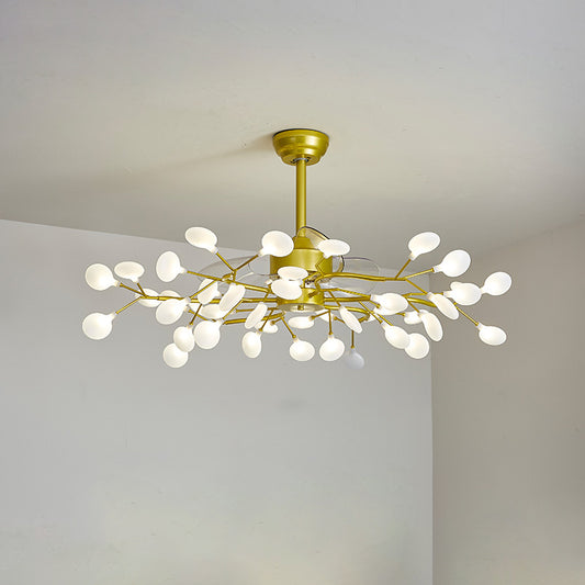 Leaf Acrylic Hanging Fan Light Modern LED Semi Flush Mount for Living Room, 3 Blades 56.0 Gold Clearhalo 'Ceiling Fans with Lights' 'Ceiling Fans' 'Modern Ceiling Fans' 'Modern' Lighting' 2026427