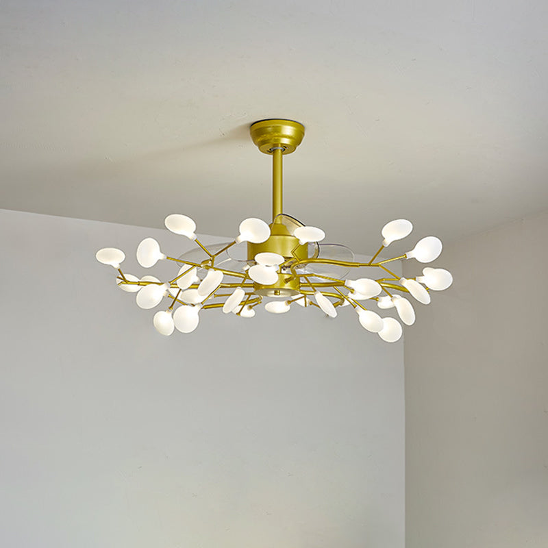 Leaf Acrylic Hanging Fan Light Modern LED Semi Flush Mount for Living Room, 3 Blades 42.0 Gold Clearhalo 'Ceiling Fans with Lights' 'Ceiling Fans' 'Modern Ceiling Fans' 'Modern' Lighting' 2026428