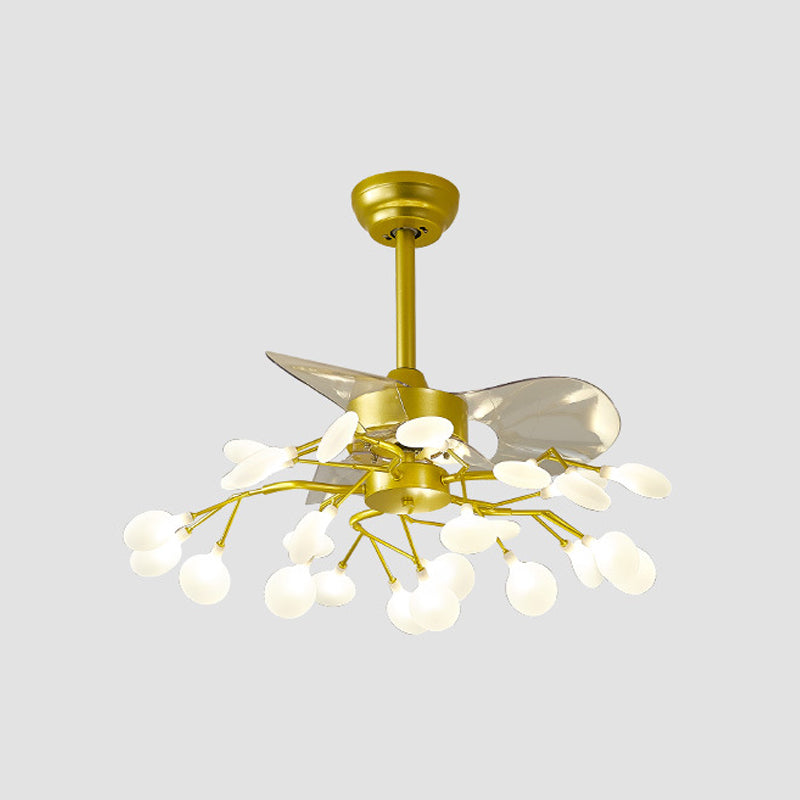 Leaf Acrylic Hanging Fan Light Modern LED Semi Flush Mount for Living Room, 3 Blades 25.0 Gold Clearhalo 'Ceiling Fans with Lights' 'Ceiling Fans' 'Modern Ceiling Fans' 'Modern' Lighting' 2026429