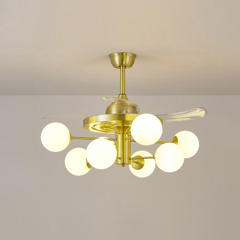 Leaf Acrylic Hanging Fan Light Modern LED Semi Flush Mount for Living Room, 3 Blades 8.0 Gold Clearhalo 'Ceiling Fans with Lights' 'Ceiling Fans' 'Modern Ceiling Fans' 'Modern' Lighting' 2026430