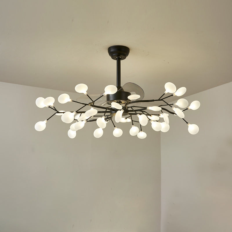Leaf Acrylic Hanging Fan Light Modern LED Semi Flush Mount for Living Room, 3 Blades 56.0 Black Clearhalo 'Ceiling Fans with Lights' 'Ceiling Fans' 'Modern Ceiling Fans' 'Modern' Lighting' 2026432
