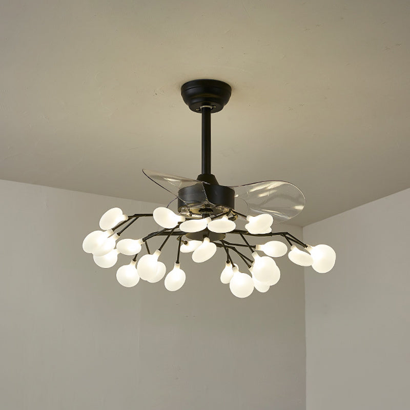 Leaf Acrylic Hanging Fan Light Modern LED Semi Flush Mount for Living Room, 3 Blades 25.0 Black Clearhalo 'Ceiling Fans with Lights' 'Ceiling Fans' 'Modern Ceiling Fans' 'Modern' Lighting' 2026434