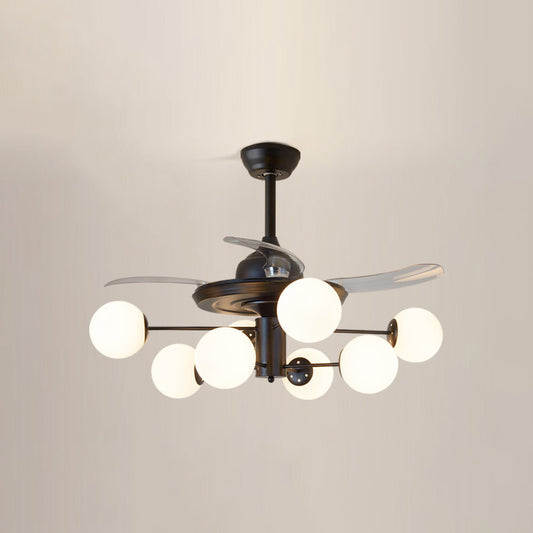 Leaf Acrylic Hanging Fan Light Modern LED Semi Flush Mount for Living Room, 3 Blades 8.0 Black Clearhalo 'Ceiling Fans with Lights' 'Ceiling Fans' 'Modern Ceiling Fans' 'Modern' Lighting' 2026436
