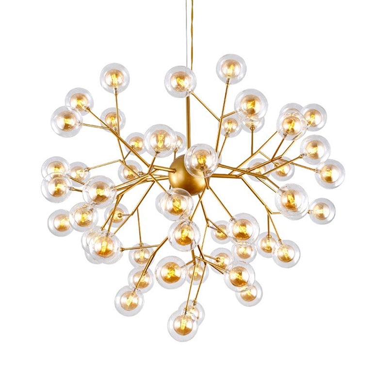 Simplicity LED Chandelier Lamp Bubble Pendant Lighting with Dual Glass Shade for Living Room 63 Gold Clearhalo 'Ceiling Lights' 'Chandeliers' 'Modern Chandeliers' 'Modern' Lighting' 2026453