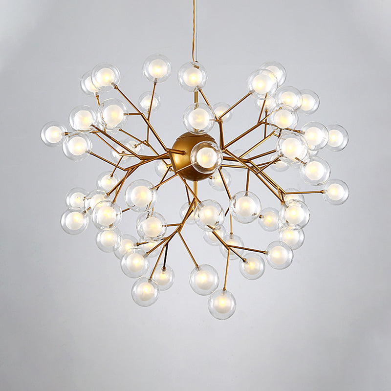 Simplicity LED Chandelier Lamp Bubble Pendant Lighting with Dual Glass Shade for Living Room 54 Gold Clearhalo 'Ceiling Lights' 'Chandeliers' 'Modern Chandeliers' 'Modern' Lighting' 2026455