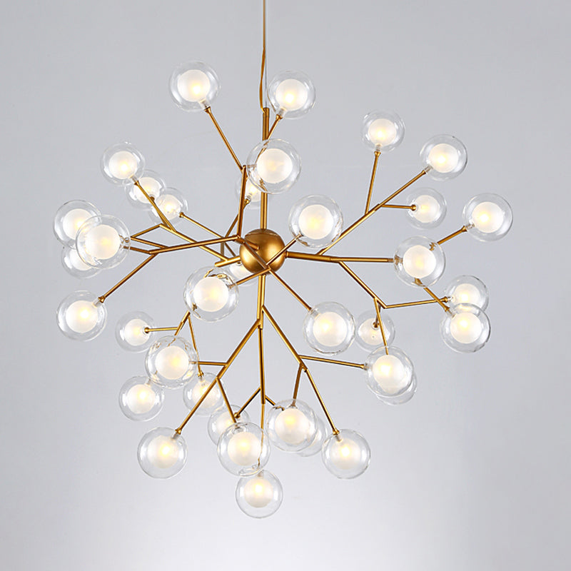 Simplicity LED Chandelier Lamp Bubble Pendant Lighting with Dual Glass Shade for Living Room 45 Gold Clearhalo 'Ceiling Lights' 'Chandeliers' 'Modern Chandeliers' 'Modern' Lighting' 2026457
