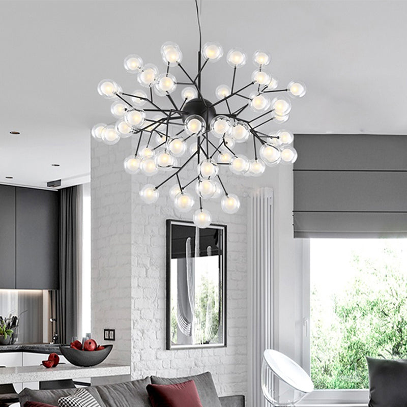 Simplicity LED Chandelier Lamp Bubble Pendant Lighting with Dual Glass Shade for Living Room 63 Black Clearhalo 'Ceiling Lights' 'Chandeliers' 'Modern Chandeliers' 'Modern' Lighting' 2026462