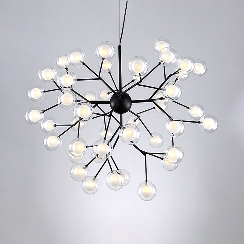Simplicity LED Chandelier Lamp Bubble Pendant Lighting with Dual Glass Shade for Living Room 45 Black Clearhalo 'Ceiling Lights' 'Chandeliers' 'Modern Chandeliers' 'Modern' Lighting' 2026465