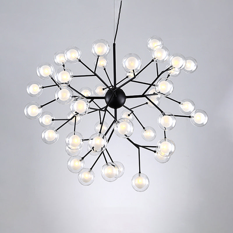 Simplicity LED Chandelier Lamp Bubble Pendant Lighting with Dual Glass Shade for Living Room 45 Black Clearhalo 'Ceiling Lights' 'Chandeliers' 'Modern Chandeliers' 'Modern' Lighting' 2026465