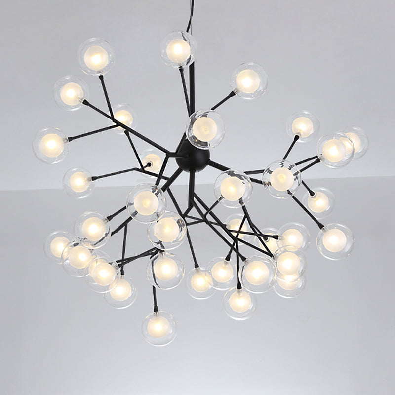 Simplicity LED Chandelier Lamp Bubble Pendant Lighting with Dual Glass Shade for Living Room 36 Black Clearhalo 'Ceiling Lights' 'Chandeliers' 'Modern Chandeliers' 'Modern' Lighting' 2026466