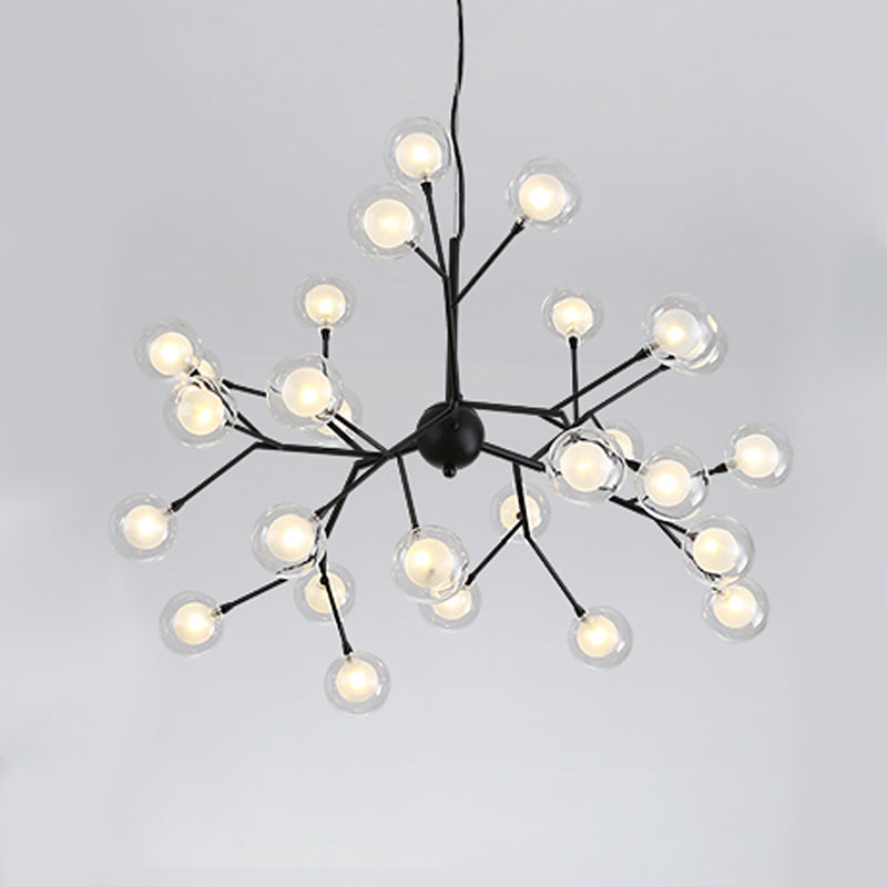 Simplicity LED Chandelier Lamp Bubble Pendant Lighting with Dual Glass Shade for Living Room 27 Black Clearhalo 'Ceiling Lights' 'Chandeliers' 'Modern Chandeliers' 'Modern' Lighting' 2026467