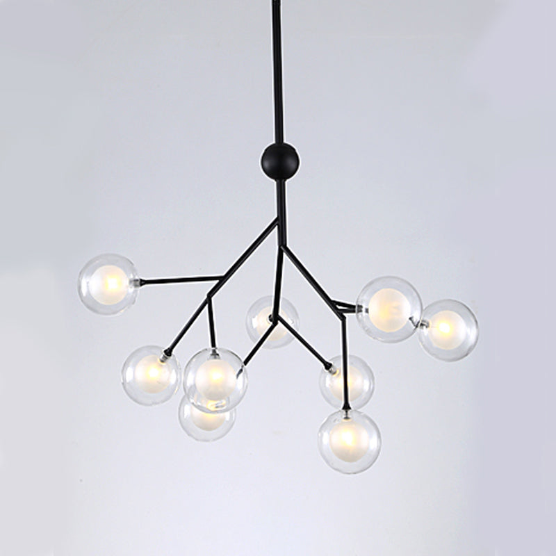 Simplicity LED Chandelier Lamp Bubble Pendant Lighting with Dual Glass Shade for Living Room 9 Black Clearhalo 'Ceiling Lights' 'Chandeliers' 'Modern Chandeliers' 'Modern' Lighting' 2026468