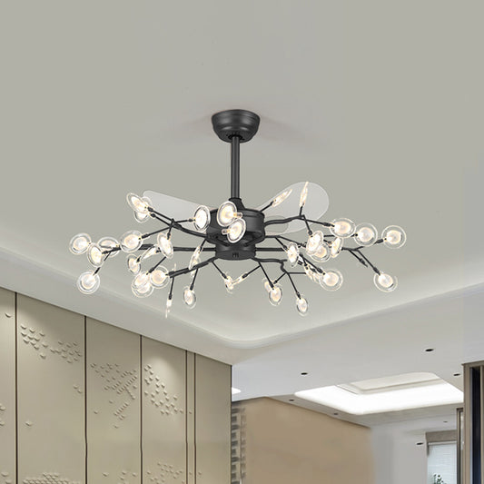 39.5" Wide Simple Branching Pendant Fan Light Acrylic Living Room LED Semi Mount Lighting with 3 Blades 42.0 Black Clearhalo 'Ceiling Fans with Lights' 'Ceiling Fans' 'Modern Ceiling Fans' 'Modern' Lighting' 2026510