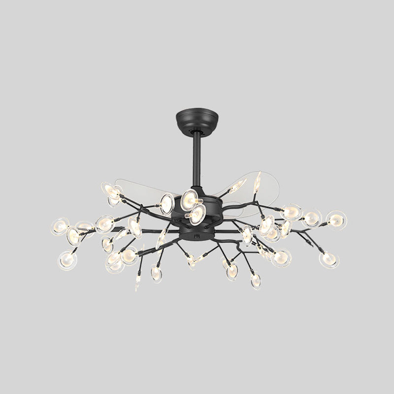 39.5" Wide Simple Branching Pendant Fan Light Acrylic Living Room LED Semi Mount Lighting with 3 Blades Clearhalo 'Ceiling Fans with Lights' 'Ceiling Fans' 'Modern Ceiling Fans' 'Modern' Lighting' 2026511