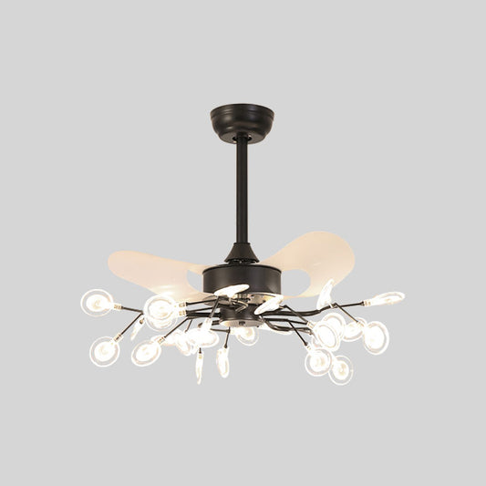 39.5" Wide Simple Branching Pendant Fan Light Acrylic Living Room LED Semi Mount Lighting with 3 Blades 25.0 Black Clearhalo 'Ceiling Fans with Lights' 'Ceiling Fans' 'Modern Ceiling Fans' 'Modern' Lighting' 2026512