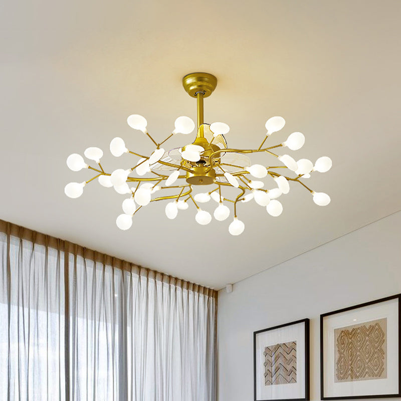 3-Blade Acrylic Firefly Ceiling Fan Light Minimalist LED Semi Flush for Living Room 56.0 Gold Frosted Clearhalo 'Ceiling Fans with Lights' 'Ceiling Fans' 'Modern Ceiling Fans' 'Modern' Lighting' 2026513