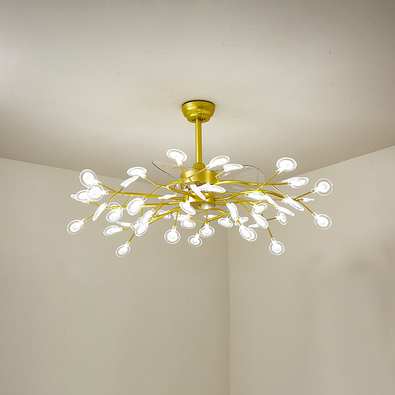 3-Blade Acrylic Firefly Ceiling Fan Light Minimalist LED Semi Flush for Living Room 56.0 Gold Clear Clearhalo 'Ceiling Fans with Lights' 'Ceiling Fans' 'Modern Ceiling Fans' 'Modern' Lighting' 2026517
