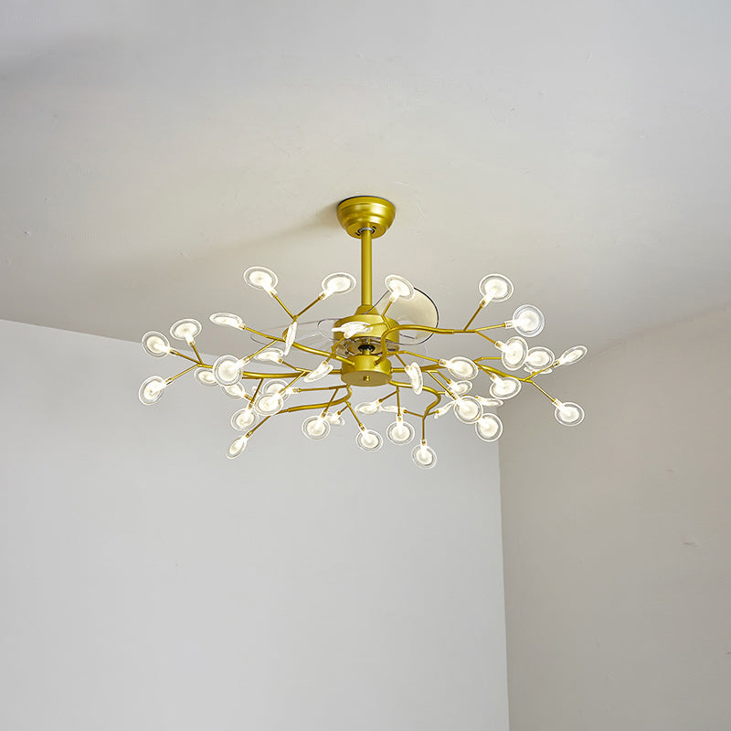 3-Blade Acrylic Firefly Ceiling Fan Light Minimalist LED Semi Flush for Living Room 42.0 Gold Clear Clearhalo 'Ceiling Fans with Lights' 'Ceiling Fans' 'Modern Ceiling Fans' 'Modern' Lighting' 2026518