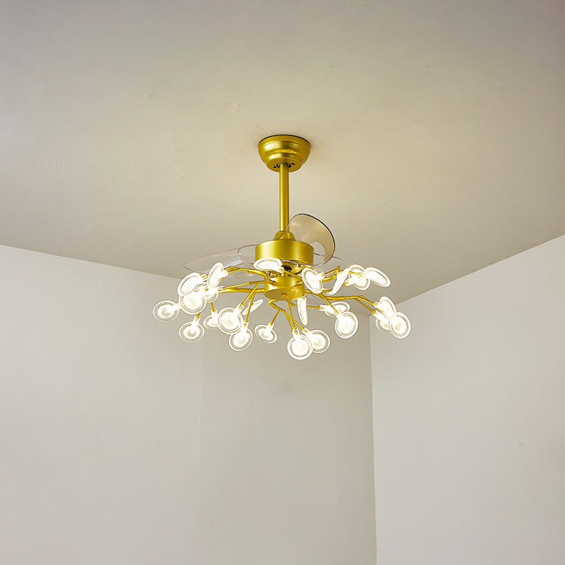 3-Blade Acrylic Firefly Ceiling Fan Light Minimalist LED Semi Flush for Living Room 30.0 Gold Clear Clearhalo 'Ceiling Fans with Lights' 'Ceiling Fans' 'Modern Ceiling Fans' 'Modern' Lighting' 2026520