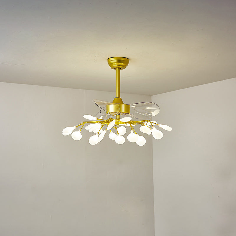 3-Blade Acrylic Firefly Ceiling Fan Light Minimalist LED Semi Flush for Living Room 30.0 Gold Frosted Clearhalo 'Ceiling Fans with Lights' 'Ceiling Fans' 'Modern Ceiling Fans' 'Modern' Lighting' 2026521