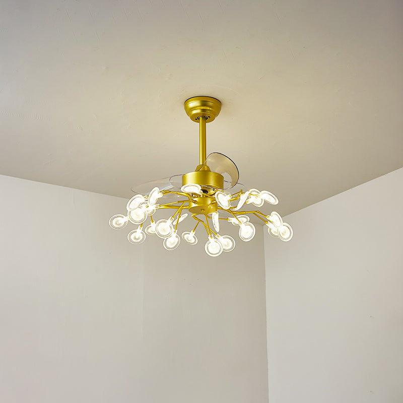 3-Blade Acrylic Firefly Ceiling Fan Light Minimalist LED Semi Flush for Living Room 25.0 Gold Clear Clearhalo 'Ceiling Fans with Lights' 'Ceiling Fans' 'Modern Ceiling Fans' 'Modern' Lighting' 2026522